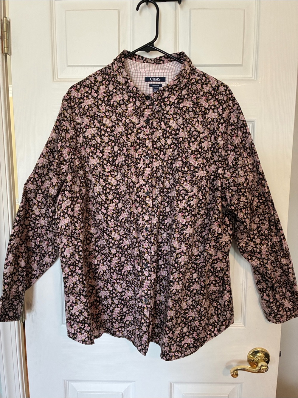 Chaps 2X Long Sleeve 100% cotton Black Button-Down Shirt  Floral  Cottagecore